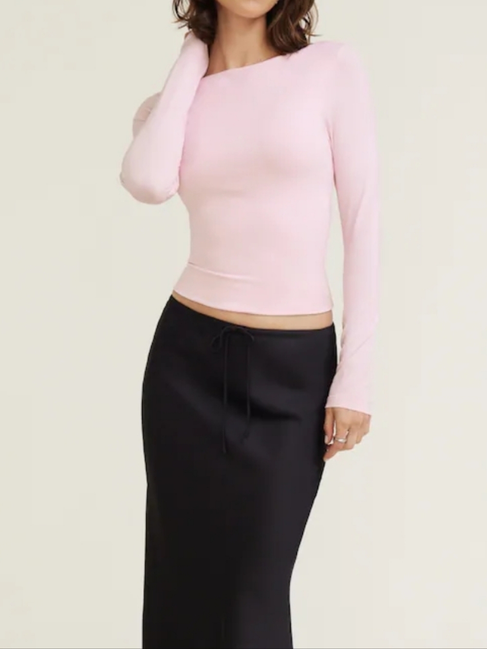 Dynamite Light Pink Long Sleeve Boatneck Top